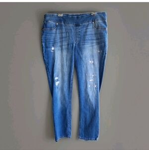 Chicos Jeans Women’s 3 / 16 Blue Boyfriend Stretch Distress Denim Cotton Pull On